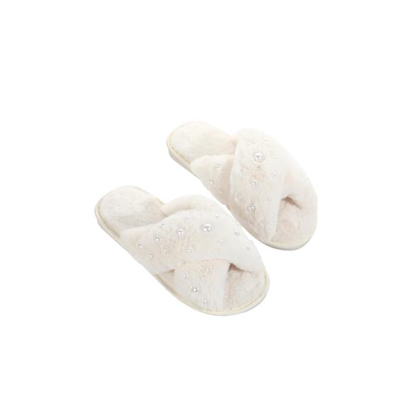Bridal Bridesmaid Pearl Fuzzy Slipper Set 8.5 - Picture 11 of 15